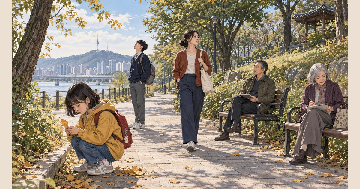 초가을 강변에서 각자의 시간을 보내는 다섯 세대 · 벌써, 가을