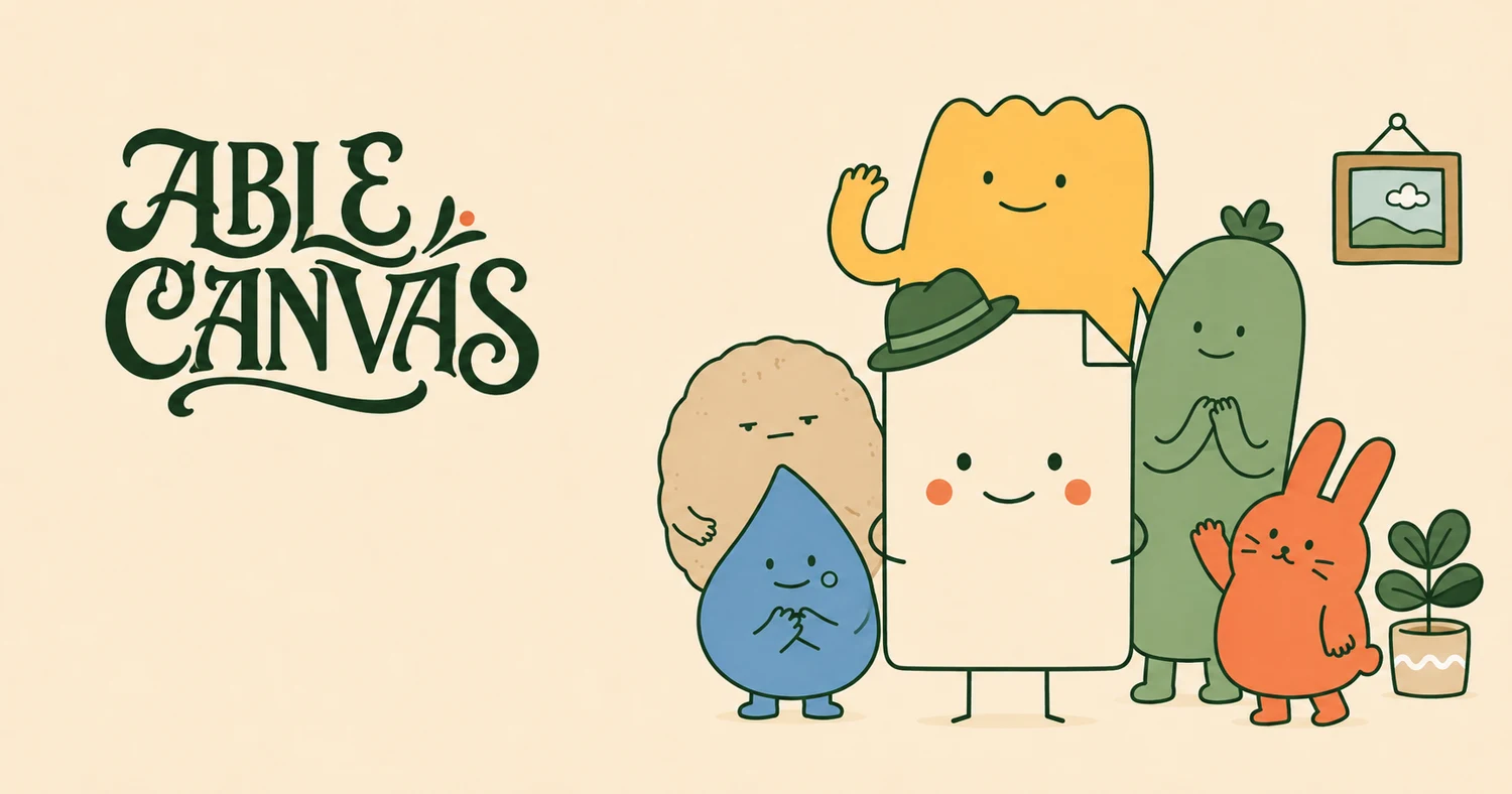 ABLE CANVAS 에이블 캔버스의 캐릭터와 서비스 소개 이미지